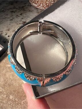 Turquoise Crystal Accent Hinged Bangle Bracelet